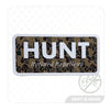 Camouflage sticker with "HUNT Refined Repellent" text.