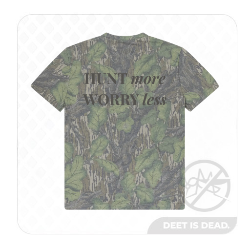 "HUNT MORE, WORRY LESS" Washed Mossy Oak Tee