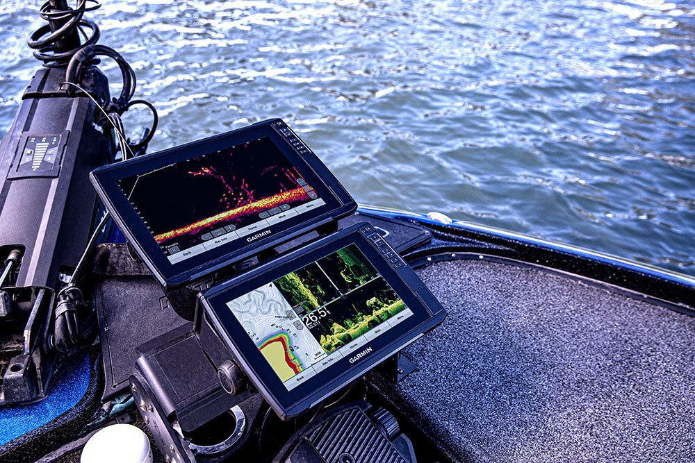 A picture of a boat with depth finders damaged by DEET-based insect repellent.