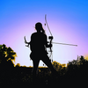 Image of a woman with a bow watching the sunrise.